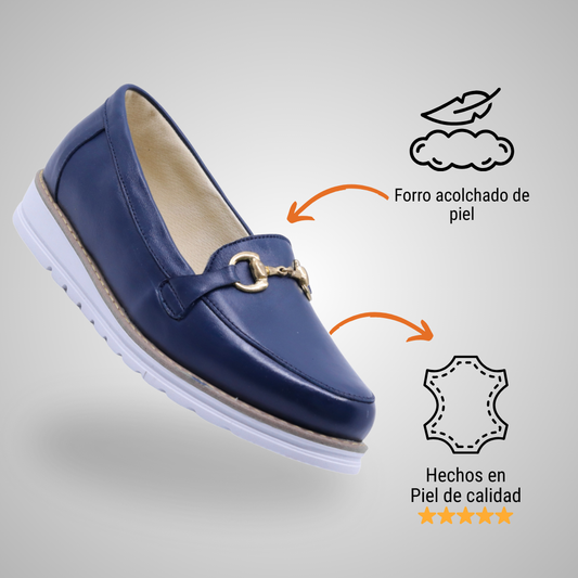 Mocasín cómodo para mujer de piel marino