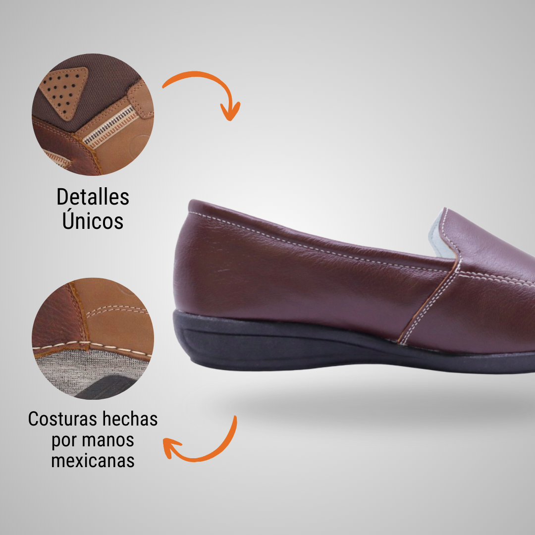 Mocasín de descanso para mujer de piel color vino