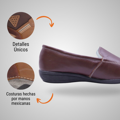 Mocasín de descanso para mujer de piel color vino