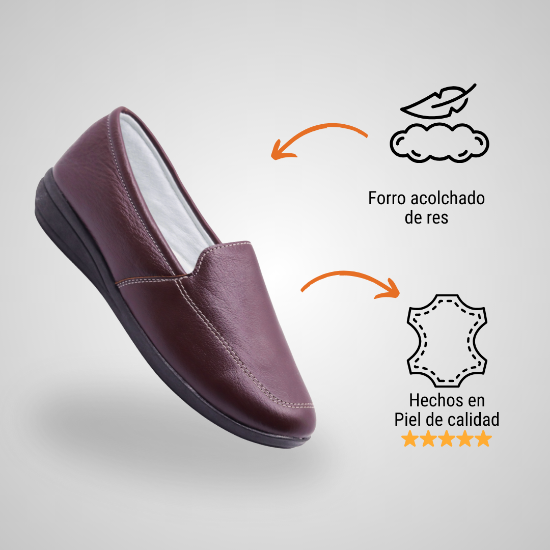 Mocasín de descanso para mujer de piel color vino