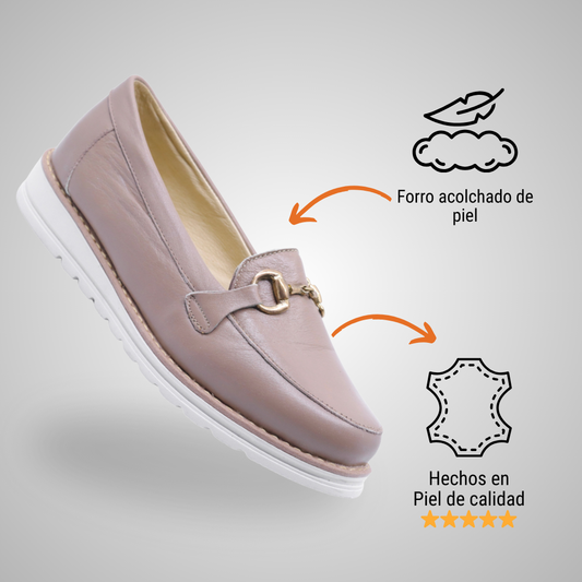 Mocasín cómodo para mujer de piel nude