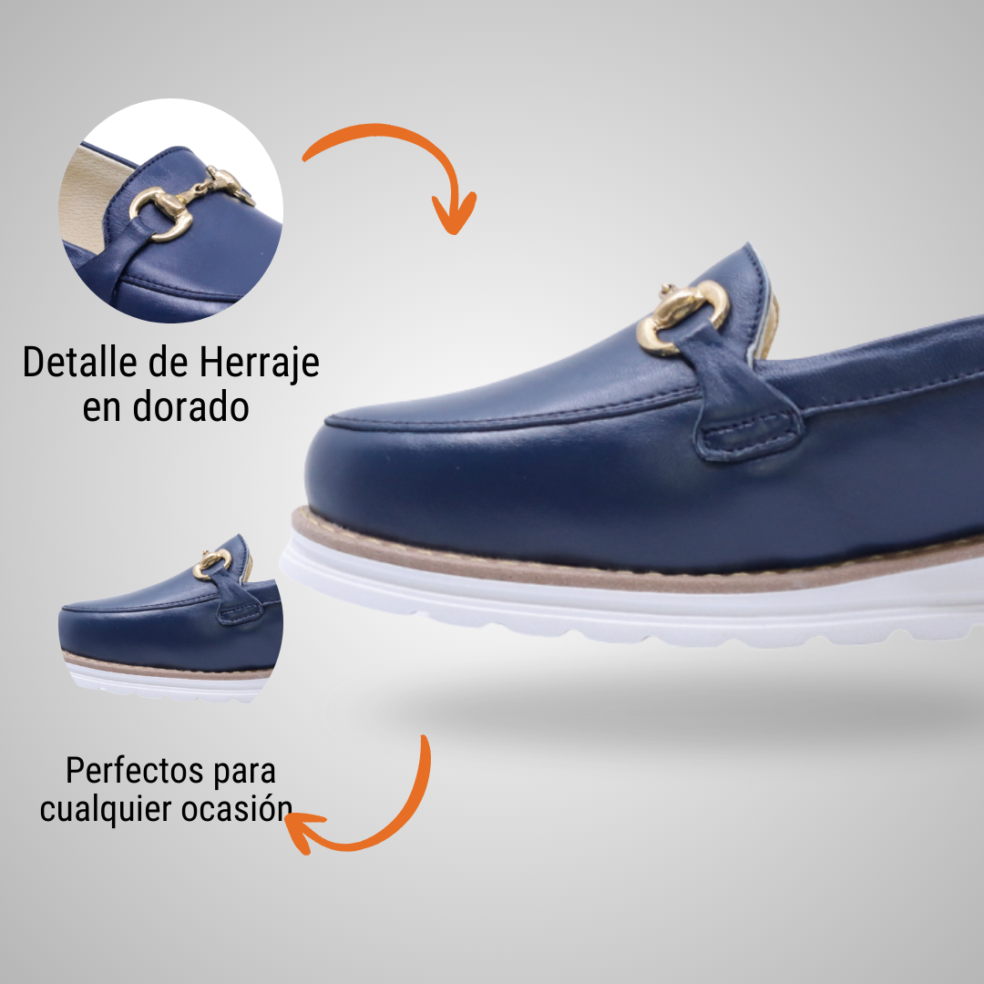 Mocasín cómodo para mujer de piel marino